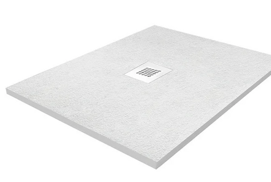 Imperia 800 x 800mm White Slate Effect Square Shower Tray + White Waste