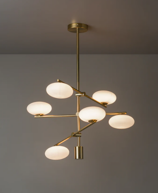 Imperial - 6 light brass and opal pendant
