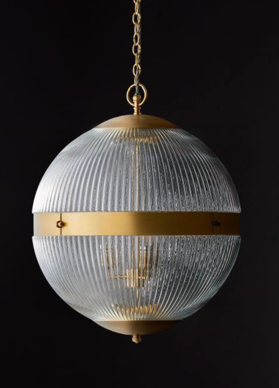 Larger Holophane Pendant in Prismatic Glass
