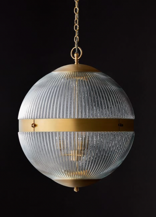 Larger Holophane Pendant in Prismatic Glass