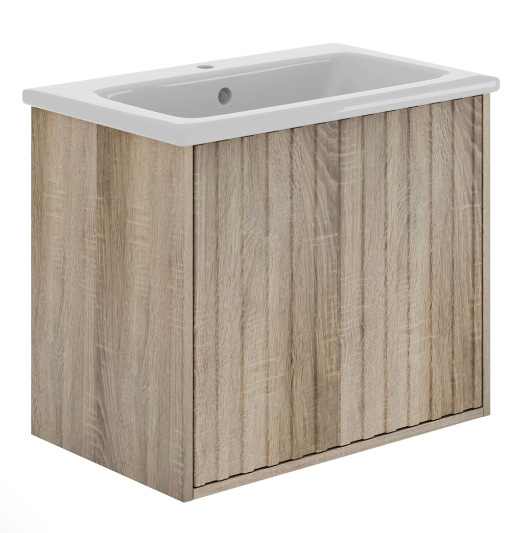 Billy 600mm Wall Hung Vanity Unit with Fluted Drawer Front & Basin