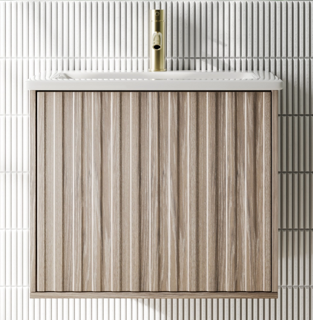 Billy 600mm Wall Hung Vanity Unit with Fluted Drawer Front & Basin