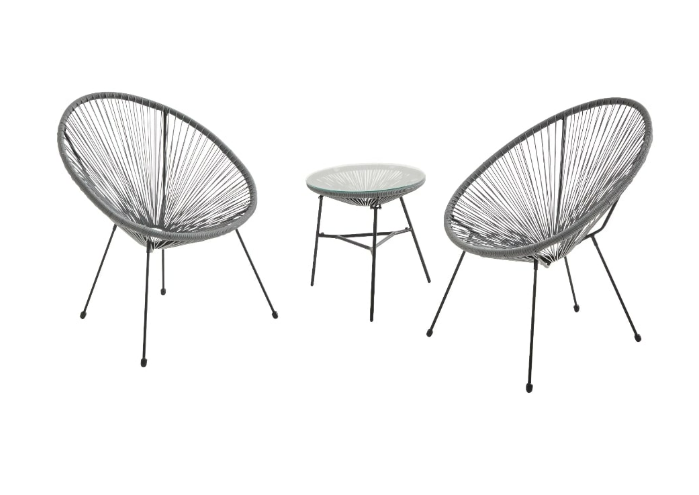 2 Egg designer chairs with side table - Acapulco Grey
