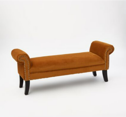 Gold Tone Velvet Chaise Longue Bench, 35x135x45cm
