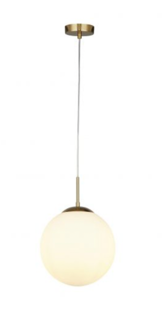 Atom Single Ceiling Pendant Light In Antique Brass Finish With Matt Opal Glass Shade