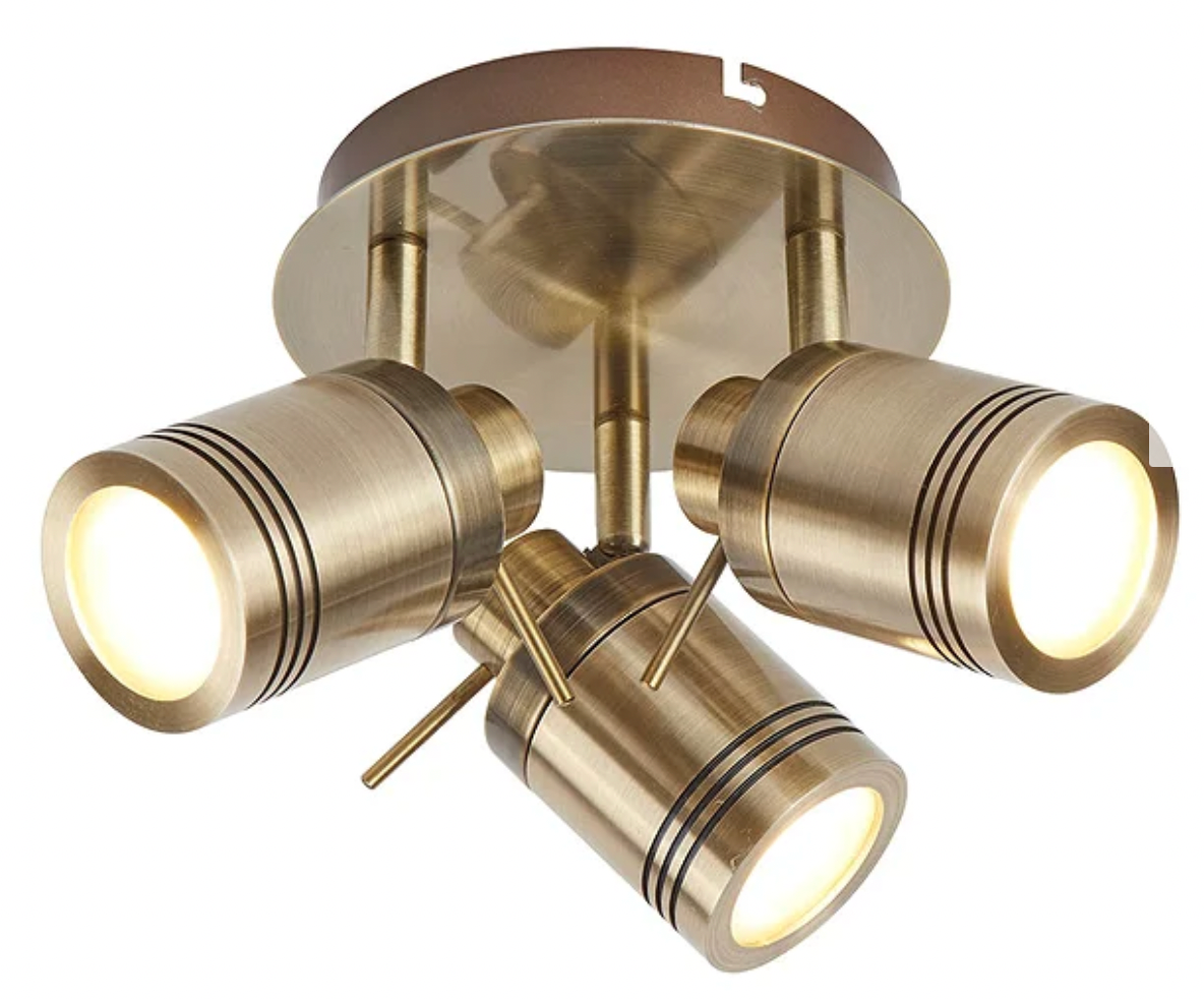 Searchlight Samson Antique Brass 3 Light Ceiling Mounted Spotlights