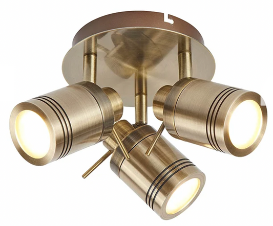 Searchlight Samson Antique Brass 3 Light Ceiling Mounted Spotlights