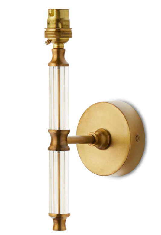 keneggy wall fitting in clear glass and antique brass
