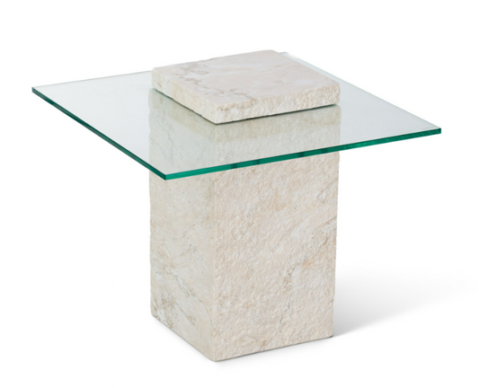 ROCK SIDE TABLE – BEIGE FAUX MARBLE, 55x55x50cm