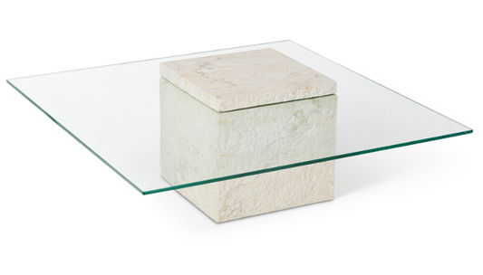 ROCK COFFEE TABLE – BEIGE FAUX MARBLE, 100x100x38cm
