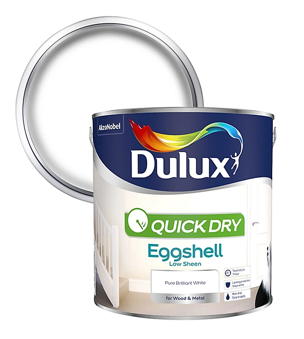 2.5L Dulux Quick dry Pure brilliant white Eggshell Metal & wood paint - waterbased
