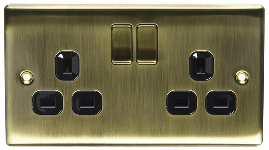 BG Electrical nab22b Metal Antique Brass Double Plug Socket Switch - Antique Brass Black