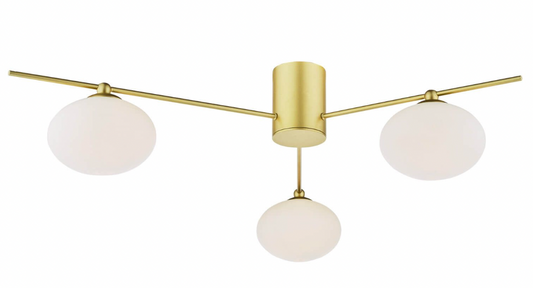 Jasper 3 Light Semi-Flush Satin Gold and Opal Glass