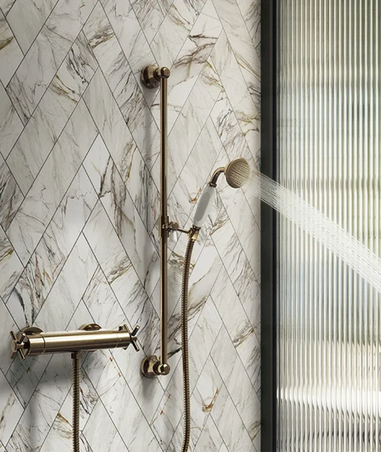 Chatsworth Antique Brass Traditional Crosshead Shower Bar Valve + Slider Rail Kit