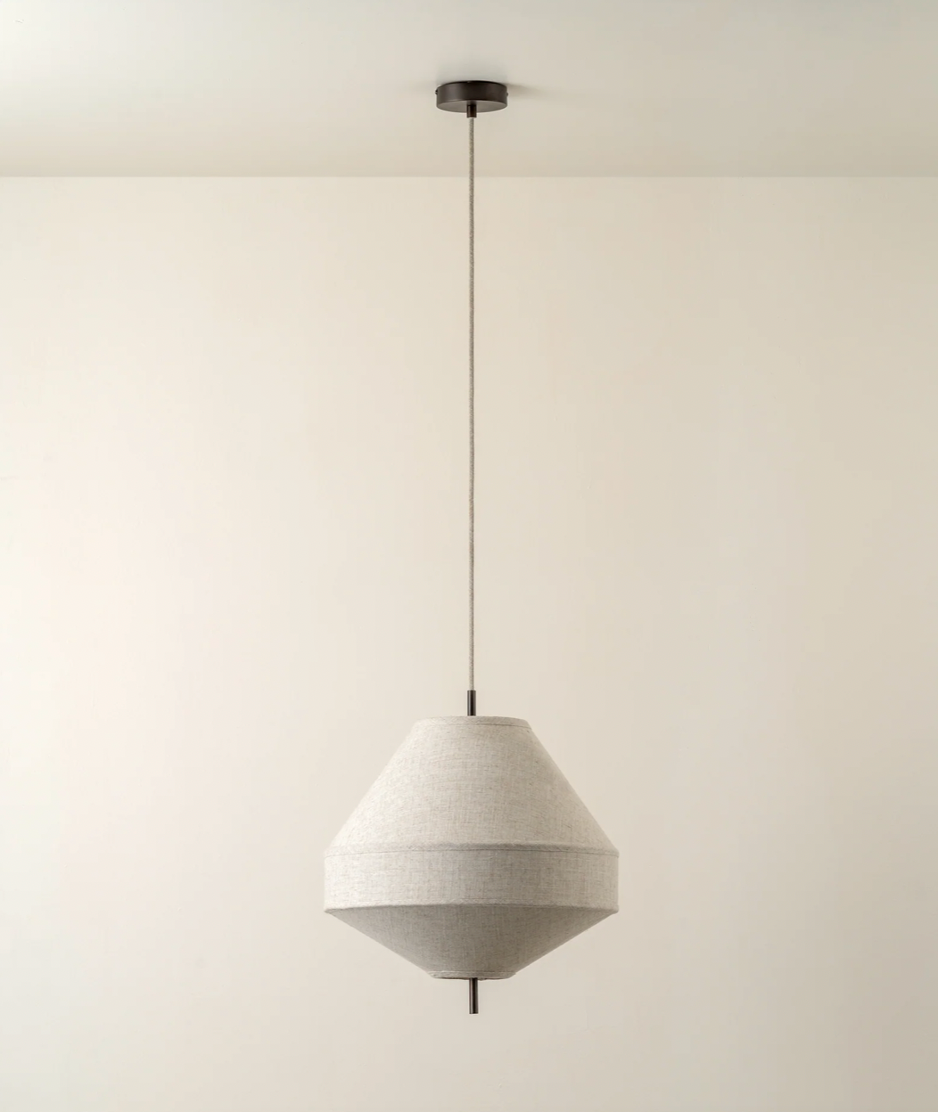 Solara - medium aged brass and layered natural linen pendant