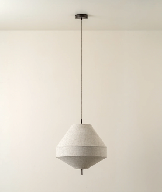 Solara - medium aged brass and layered natural linen pendant