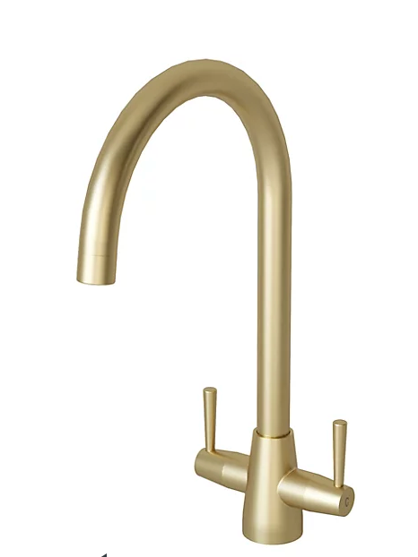 Kersin Lusso Brushed Brass Twin Lever Kitchen Mixer Tap