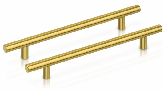 PinLin 10 Pack Gold Stainless Steel Kitchen Cabinet Handle Brushed Brass Wardrobe Pulls 160mm Hole Center Drawer Handles for Bedroom Bathroom Furniture Hardware