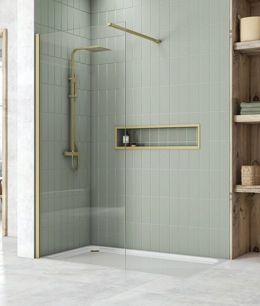 Harbour i8 Brushed Brass 8mm Glass Screen for Walk in Showers and Wetrooms - 800mm