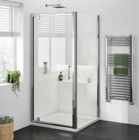 Harbour i6 Easy Clean 6mm Pivot Shower Door & Optional Side Panel -760mm Shower Door & 900mm panel, 900 x 760mm Shower Tray