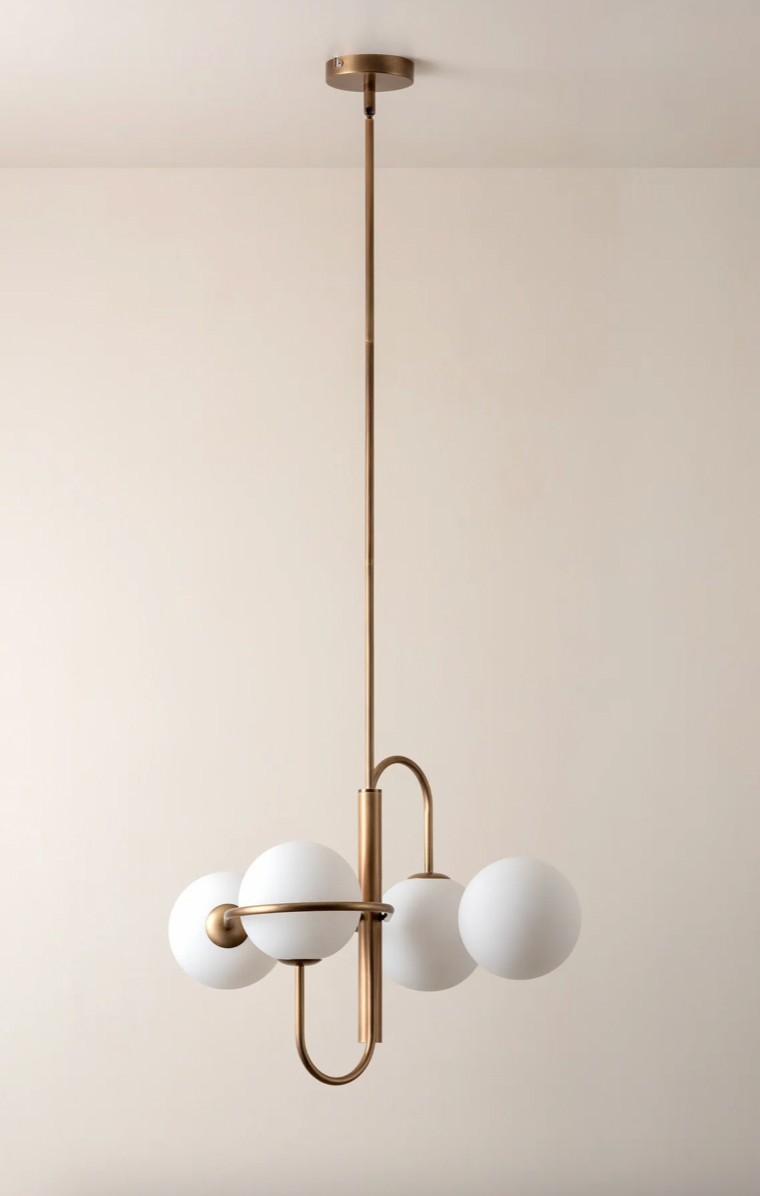Decora - 4 light aged brass and opal pendant