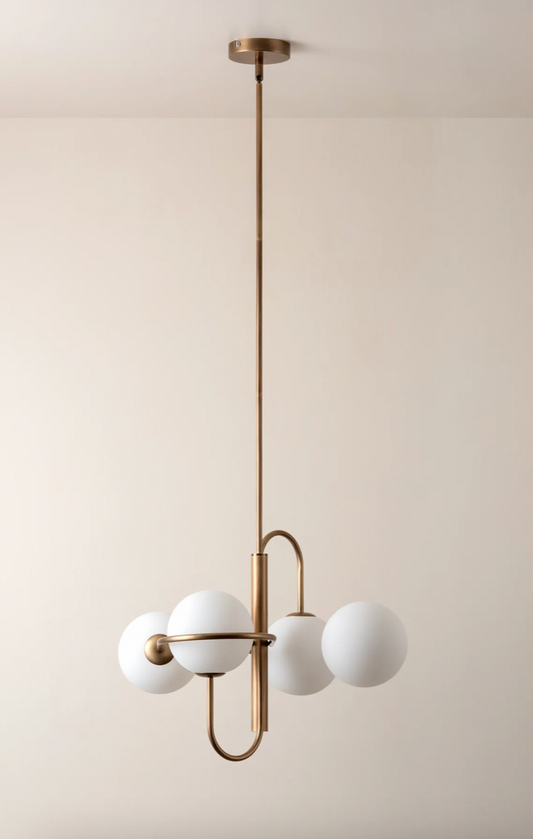 Decora - 4 light aged brass and opal pendant
