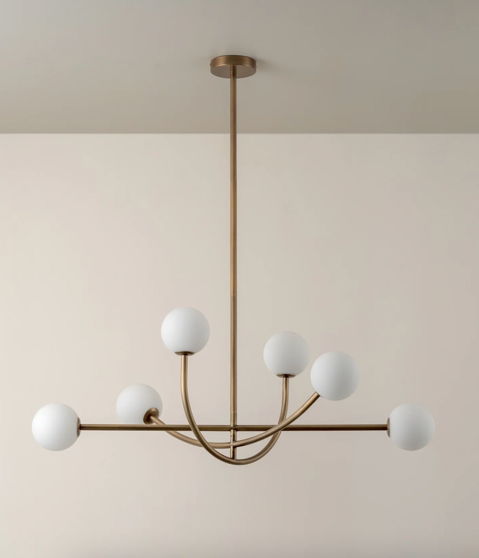 Perry - 6 light aged brass and opal pendant