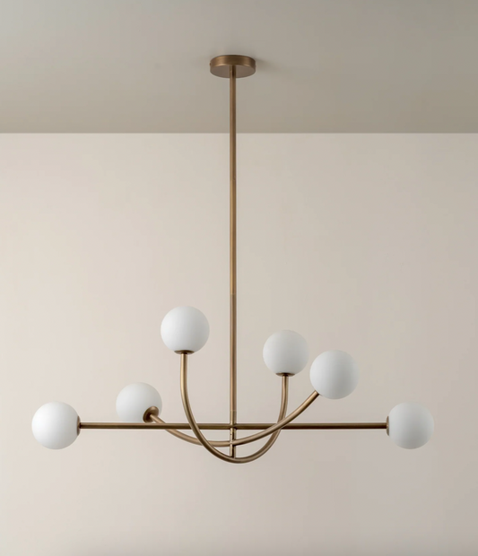 Perry - 6 light aged brass and opal pendant