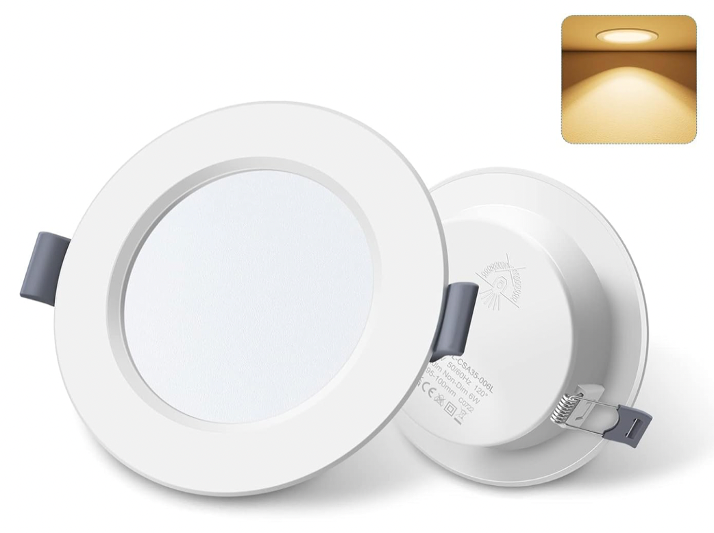 ALUSSO LIGHTING Led Recessed Ceiling Lights, 4W Spotlights, IP44 Waterproof, 25.5mm Ultra Slim Led Downlights for Ceiling, Warm White 3000K or Bathroom Living Room Kitchen, Cutout Ø75-90mm, 6 Pack