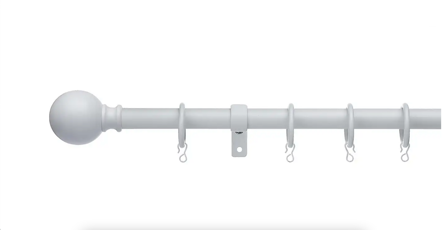 Ashton Metal Extendable Curtain Pole - White, Length  210-360cm, Dia 16/19mm
