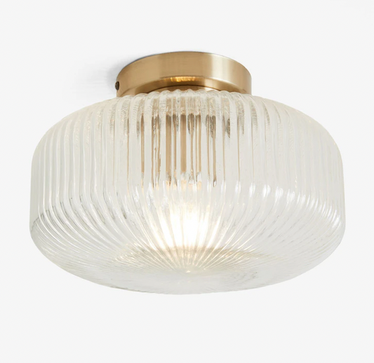 Riva Bathroom Semi Flush Ceiling Light Ribbed Glass Polished Chrome IP44