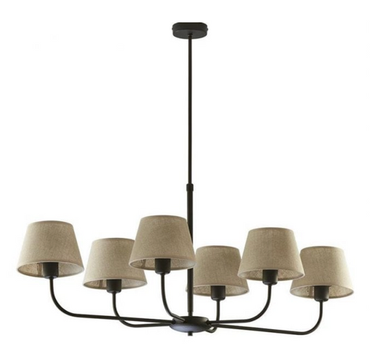 Edit Lighting Edit Cottage 6 Light Multi Arm Pendant in Black Finish With Natural Linen Shades