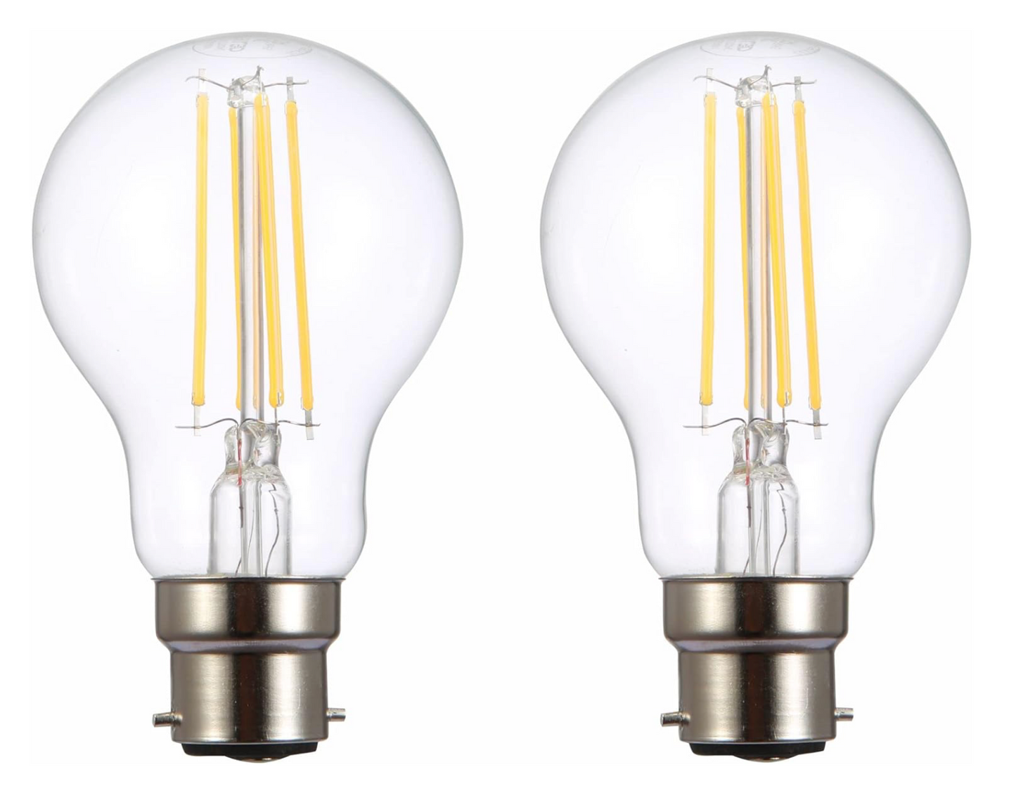 TEKLED® A60 Filament Vintage LED Bulbs | B22 Bayonet Cap | Energy Saving 6.5W DIMMABLE Clear 2700K 806LM | 2-Pack | Warm White