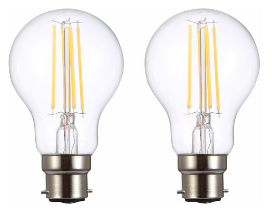 TEKLED® A60 Filament Vintage LED Bulbs | B22 Bayonet Cap | Energy Saving 6.5W DIMMABLE Clear 2700K 806LM | 2-Pack | Warm White