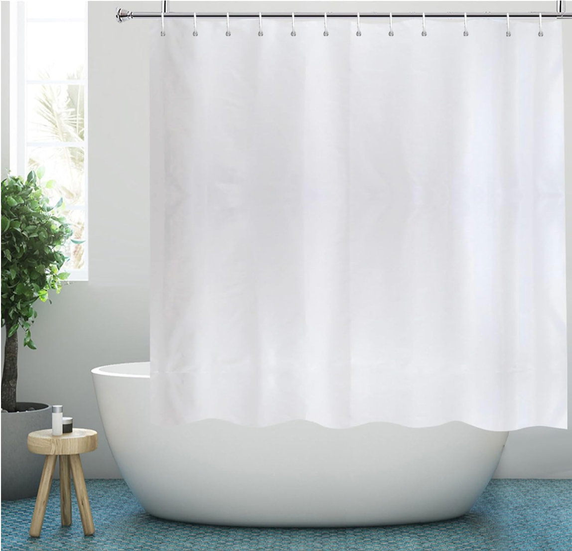 YISURE White Fabric Short Shower Curtain 160 drop, Waterproof Shower Curtain for Bathroom Decor, 180x160cm/71 x63