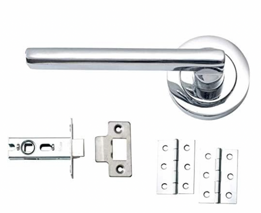 Amora Style Modern Polished Chrome Door Handles on Rose Door Lever Latch Pack