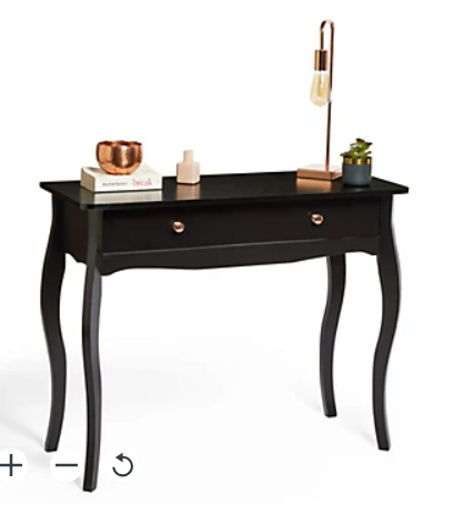 BTFY Black Dressing Table - 1 Drawer Vanity Console Table With Metal Handles - Vintage Baroque Style Makeup Table Desk for Bedroom