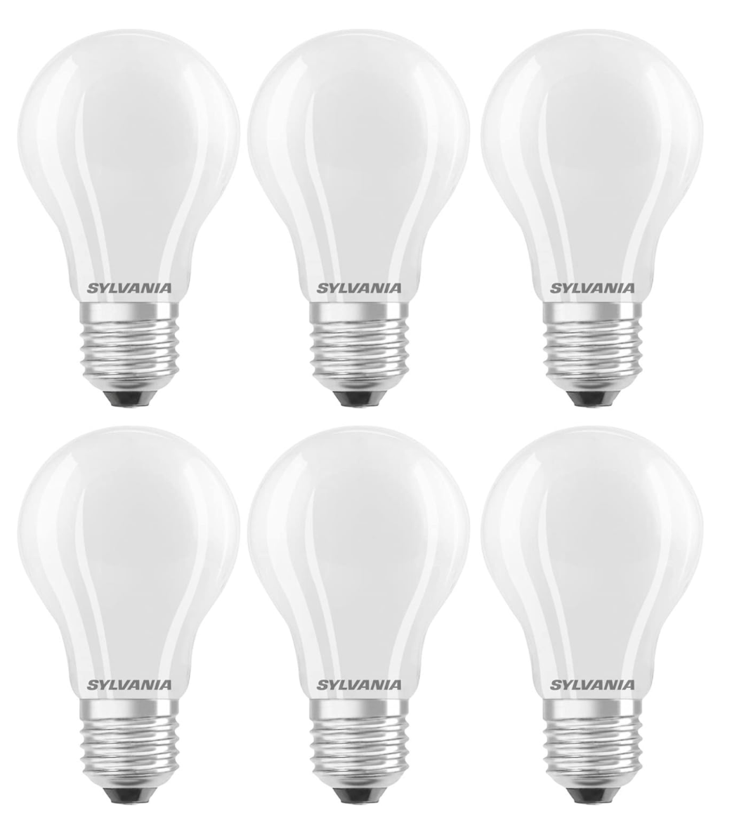 SYLVANIA GLS Frosted LED Light Bulb, Dimmable, E27, 12W, 1521 Lumens, Warm White 2700K - 6 Pack