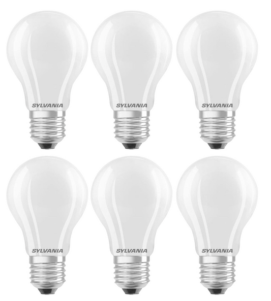 SYLVANIA GLS Frosted LED Light Bulb, Dimmable, E27, 12W, 1521 Lumens, Warm White 2700K - 6 Pack