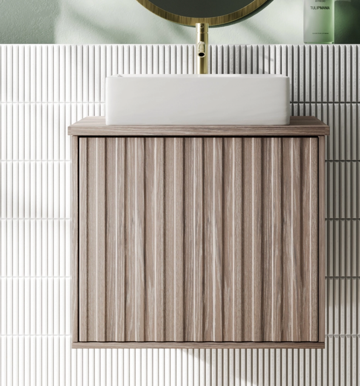 Billy 600mm Wall Hung Vanity Unit with Fluted Drawer Front & Countertop
