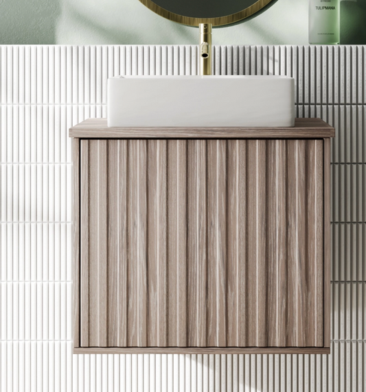 Billy 600mm Wall Hung Vanity Unit with Fluted Drawer Front & Countertop