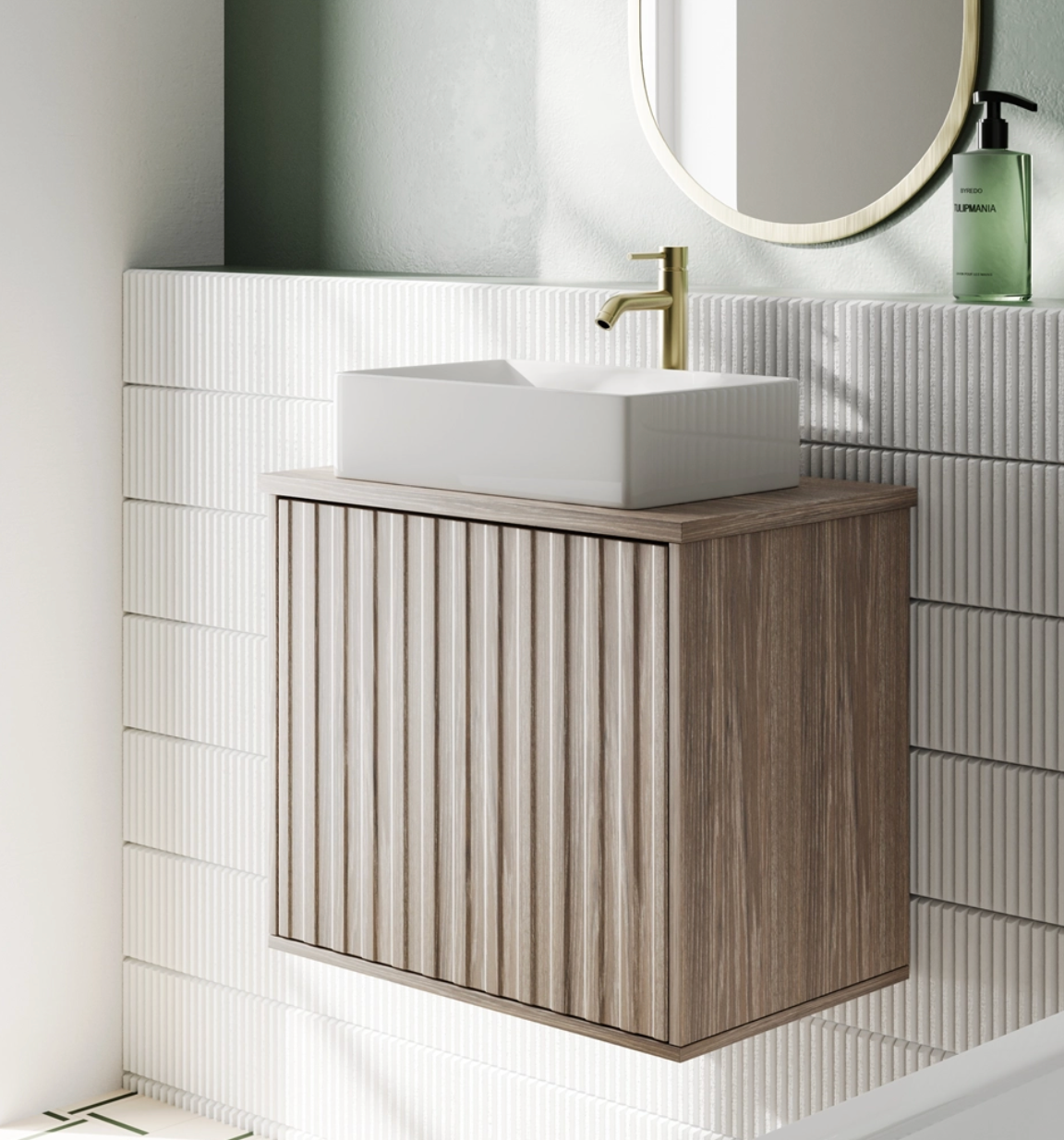 Billy 600mm Wall Hung Vanity Unit with Fluted Drawer Front & Countertop