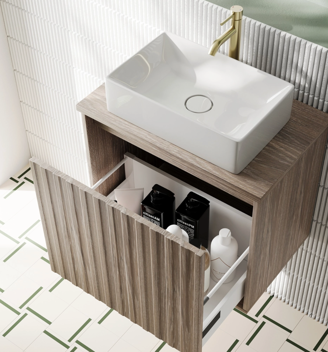Billy 600mm Wall Hung Vanity Unit with Fluted Drawer Front & Countertop
