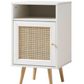 Frances Woven Rattan 1-Door Bedside Table in White, 40x39x69cm