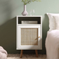 Frances Woven Rattan 1-Door Bedside Table in White, 40x39x69cm