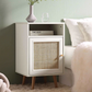 Frances Woven Rattan 1-Door Bedside Table in White, 40x39x69cm