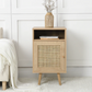 Frances Woven Rattan 1-Door Bedside Table in Natural, 40x39x69cm