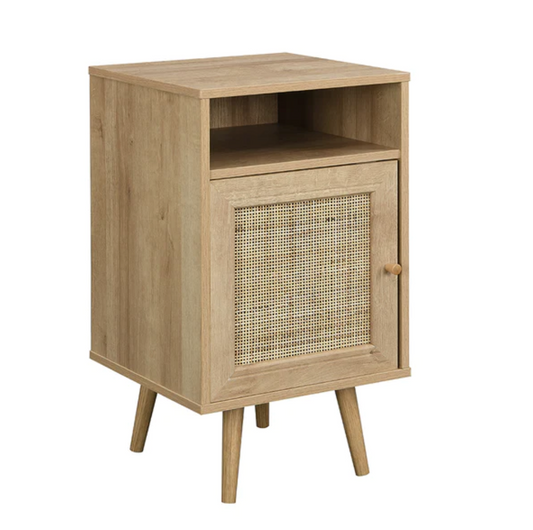 Frances Woven Rattan 1-Door Bedside Table in Natural, 40x39x69cm