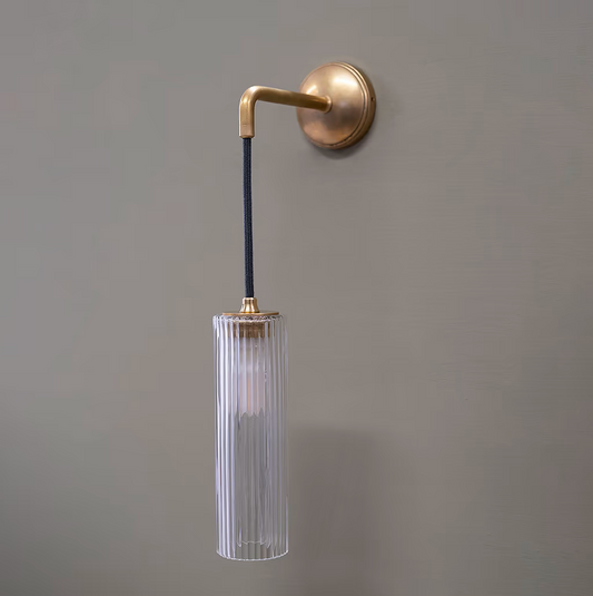 Claremont Small Hanging Wall Light Fluted Glass - Antique Brass
