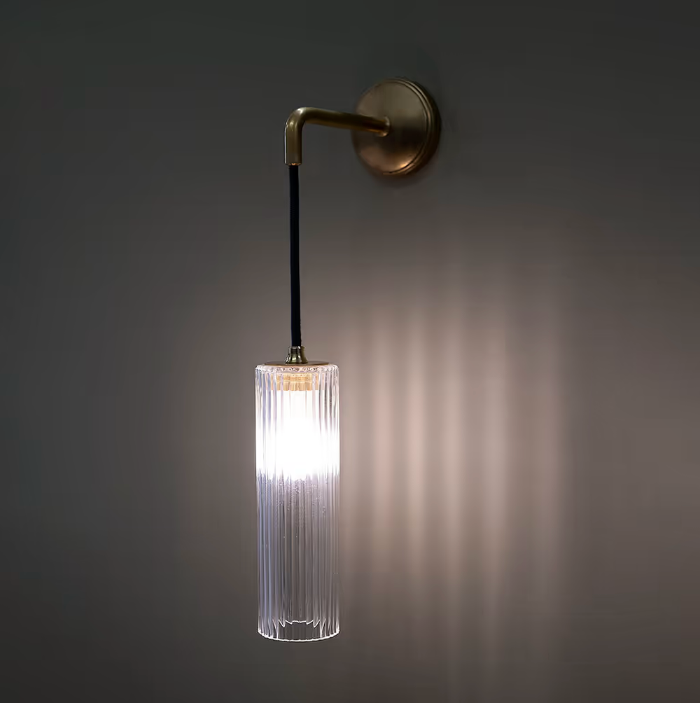Claremont Small Hanging Wall Light Fluted Glass - Antique Brass